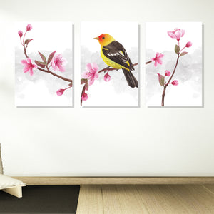 Set 3 Tablouri  Multicanvas Birds Yellow